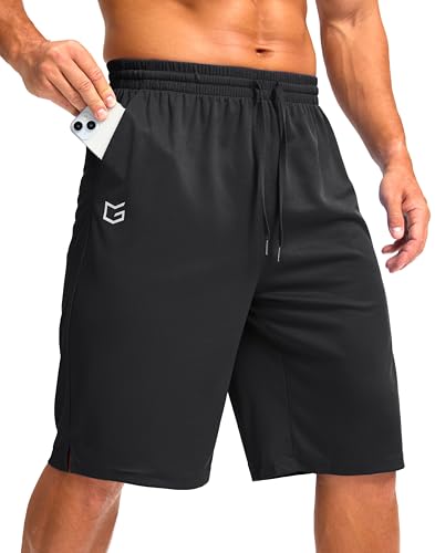 G Gradual Men's Athletic Shorts with Pockets 11″ Long Basketball Shorts Lightweight Quick Dry Gym Workout Shorts for Men(Black,XXL)