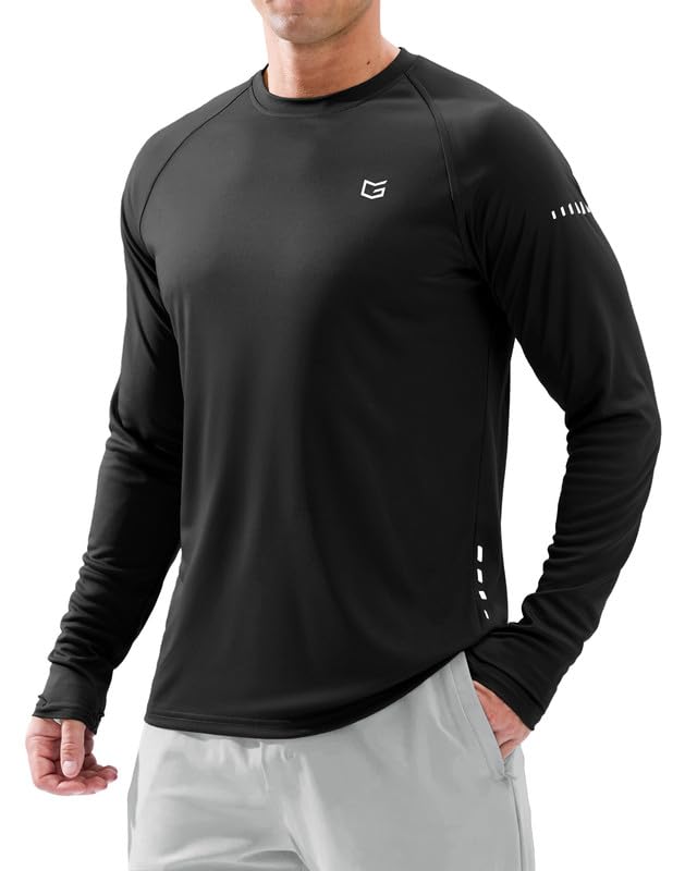 G Gradual Men's Sun Protection Swim Long Sleeve UPF 50+ Rash Guard Shirts Black S